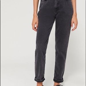BDG petite high rise raw hem straight jeans in washed black